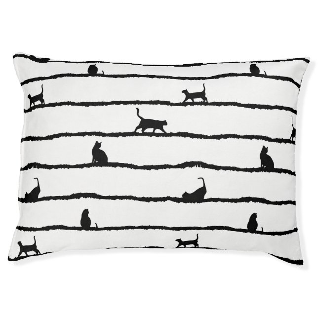 Cat Silhouette Stripes Abstract Hand Drawn Pattern Pet Bed (Front)