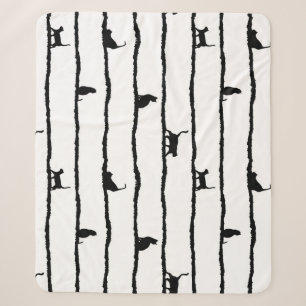 Cat Silhouette Stripes Abstract Hand Drawn Pattern Sherpa Blanket