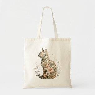  Cat Silhouette Tote Bag Floral Boho Wildflowers