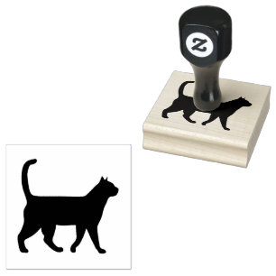 Cat Silhouette Walking Right Rubber Stamp
