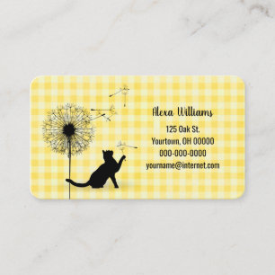 Cat Silhouette With Dandelion On Gingham Business Card