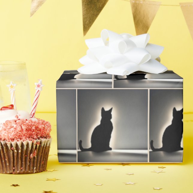 Cat Silhouette With Glow Wrapping Paper (Birthday Party)