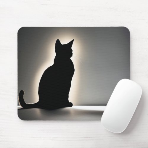Cat Silhouette With Golden Glow Mouse Pad