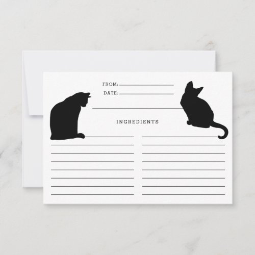 Cat Silhouettes Black and White Recipe Cards