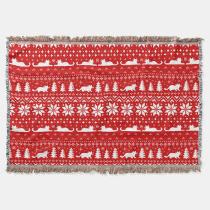 Cat Silhouettes Christmas Holiday Pattern Red Throw Blanket