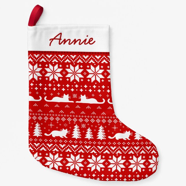 Cat Silhouettes Christmas Sweater Pattern Cute Small Christmas Stocking (Front)