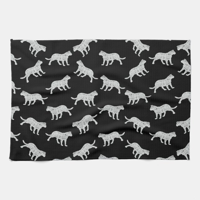Cat Silhouettes Design Retro Kitten Art Black Kitchen Towel (Horizontal)