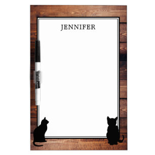 Cat silhouettes on rustic dark wood personalized dry erase board