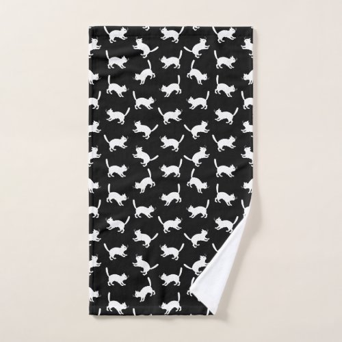 Cat Silhouettes Vintage Kitten Animal Art Pattern Hand Towel