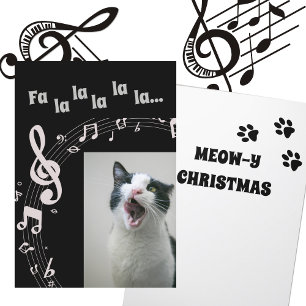 Cat Singing  Humor Christmas Card Black & White