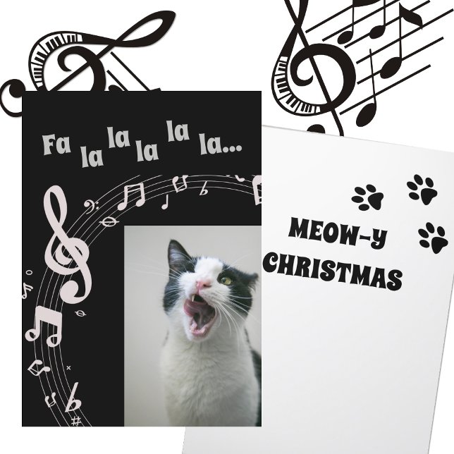 Cat Singing  Humor Christmas Card Black & White (Creator Uploaded)