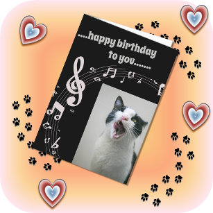 Cat SINGING Humour Birthday Card 