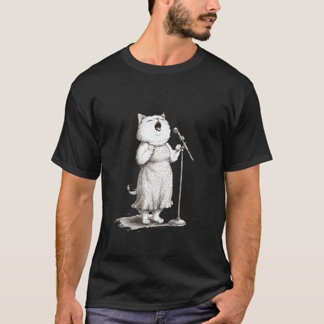 Cat Singing Into Microphone Performance T-Shirt (Front)