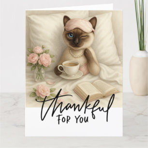 Cat  sip coffee in Bed  Thank You Card