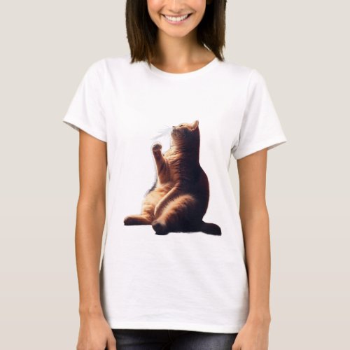 Cat Sits Front Paws Raised T_Shirt