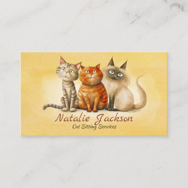 Cat Sitter - Adorable Watercolor Cats Business Card (Front)