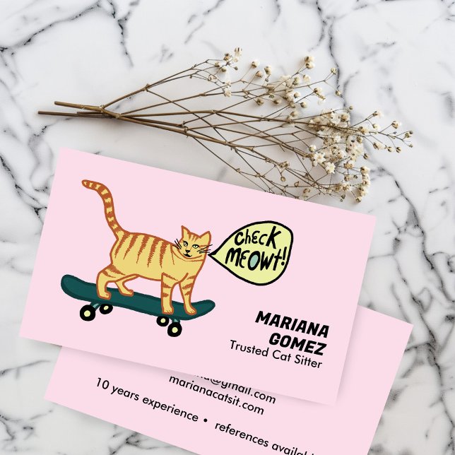 Cat Sitter Cute Check Meowt Kittens Cats Vets  Business Card (Cat Sitter Cute Check Meowt Kittens Cats Vets Business Card
)