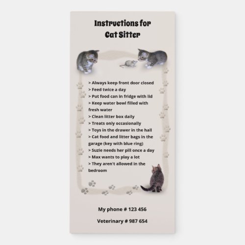 Cat Sitter Instructions Magnetic Fridge Notepad