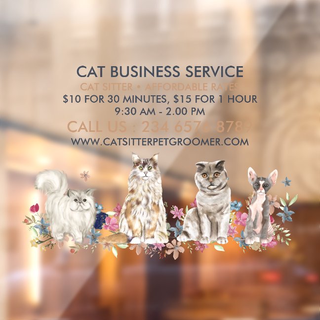 Cat Sitter Service Pet Groomer Cute Veterinary Window Cling
