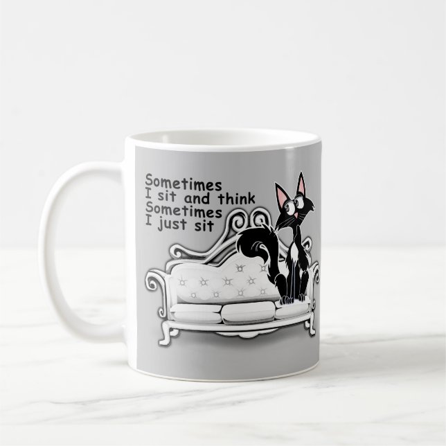 Cat sitting and maybe thinking Mug (Left)