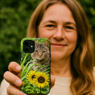 Cat Sitting in Garden with Sunflowers iPhone 11 Case