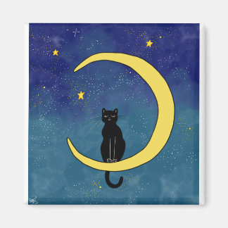 Cat Sitting in the Moon Magnet