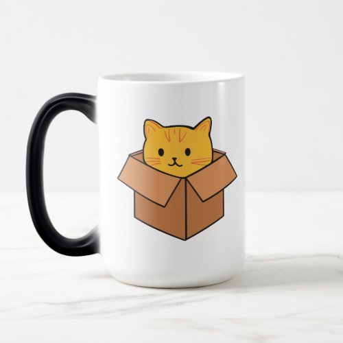 Cat sitting inside cardboard box magic mug