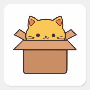 Cat sitting inside cardboard box square sticker