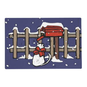 Cat sitting near a mailbox in snowfall placemat