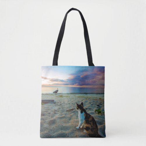 Cat Sitting On A Beach Tote Bag