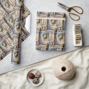 Cat Sitting On a Farmhouse Porch Step Wrapping Paper