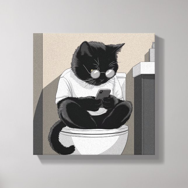 Cat Sitting on a Toilet Canvas Print (Front)