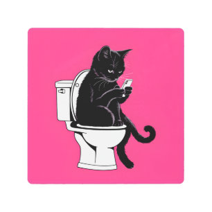 Cat Sitting on a Toilet Metal Print