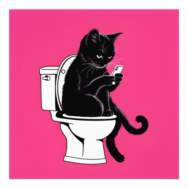 Cat Sitting on a Toilet Photo Print (Front)