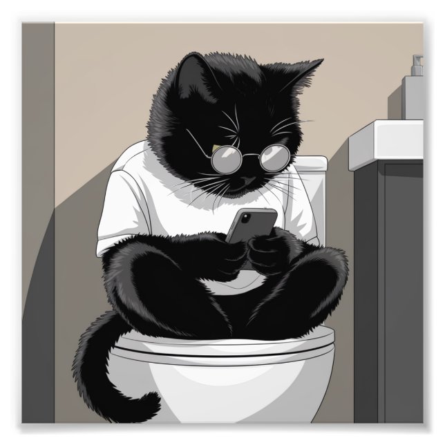 Cat Sitting on a Toilet Photo Print (Front)