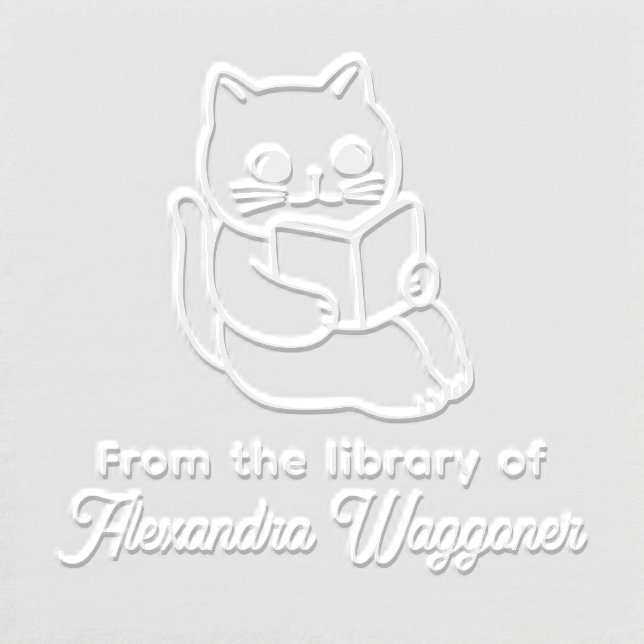 Cat Sitting on Book “From the library of” Name Embosser (Design)