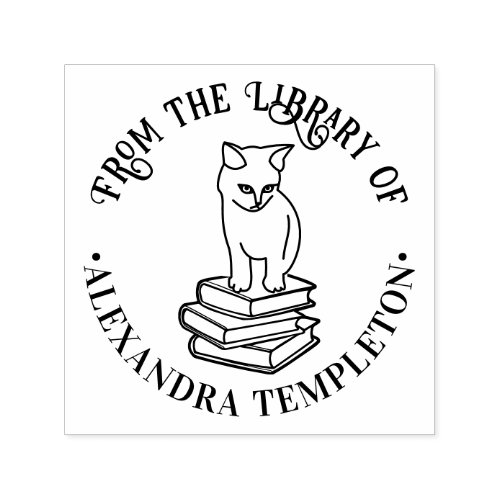 Cat Sitting on Books 4 âœFrom the Library ofâ Name Self_inking Stamp