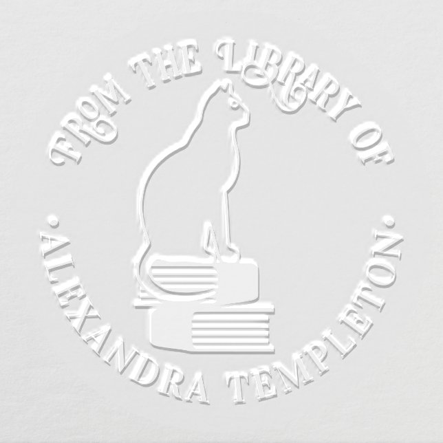 Cat Sitting on Books OL “From the Library of” Name Embosser (Design)