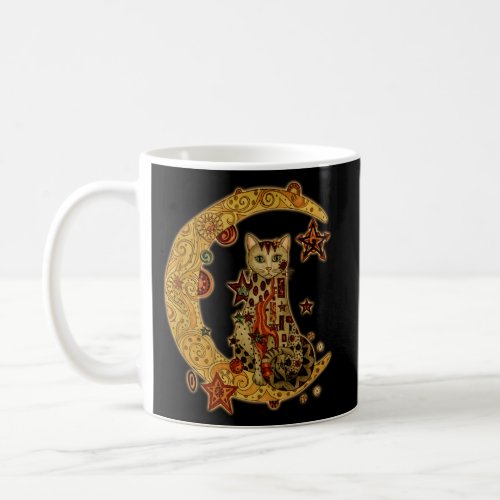 Cat Sitting On Crescent Moon Cat Coffee Mug