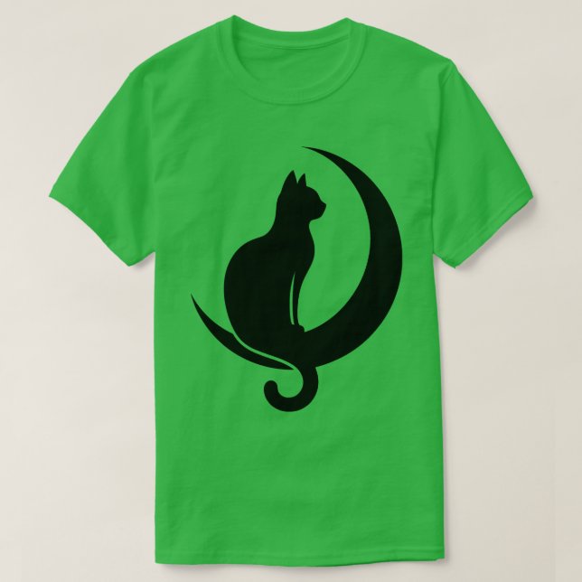 Cat Sitting on Crescent Moon T-Shirt (Design Front)