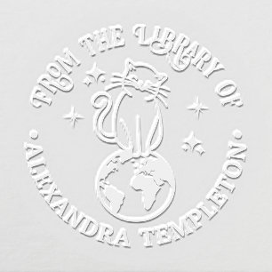 Cat Sitting on Top of World #1 Library Book Name Embosser