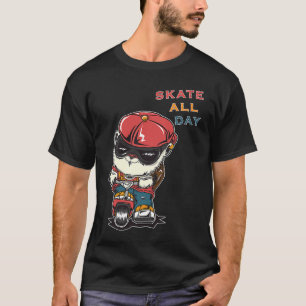 Cat Skate All Day  Gangster Cat Scooter T-Shirt