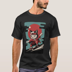 Cat Skateboarding Vintage Japanese Ukiyo-e Art T-Shirt