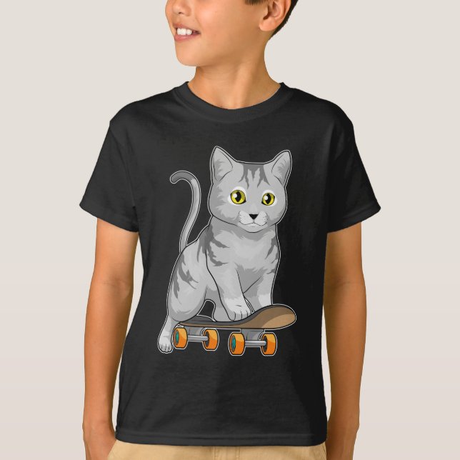 Cat Skater Skateboard Sports T-Shirt (Front)