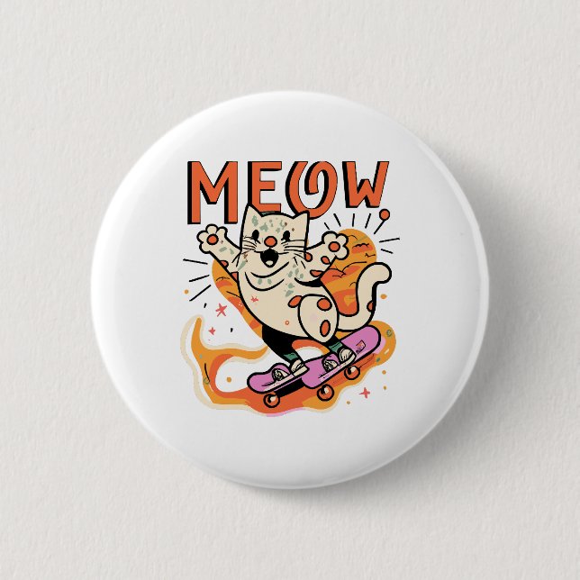 Cat Skating Meow Button (Front)