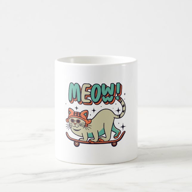 Cat Skating Meow Coffee Mug (Center)