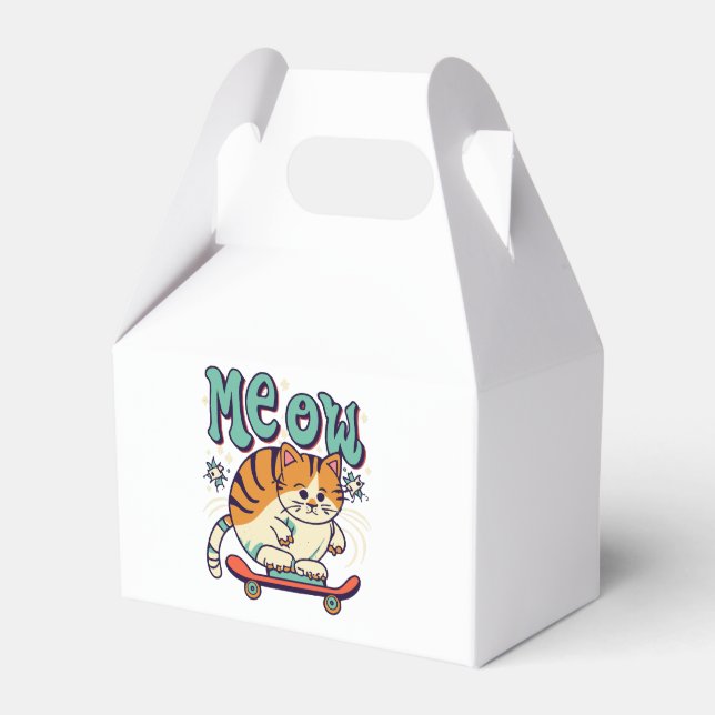 Cat Skating Meow Favor Boxes (Front Side)