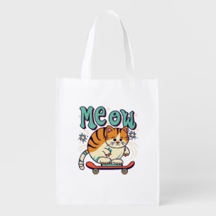 Cat Skating Meow Grocery Bag