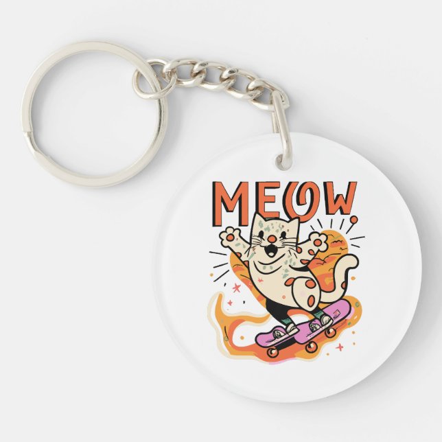Cat Skating Meow Keychain (Front)