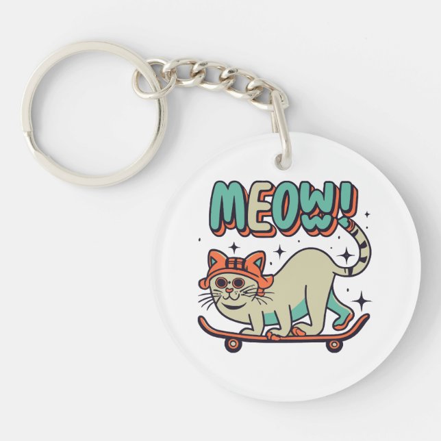Cat Skating Meow Keychain (Front)